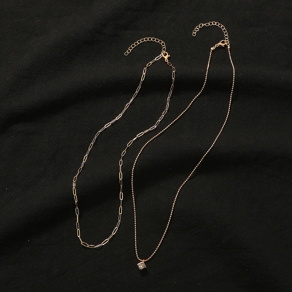 Copper Square Micro-Set Zircon Multilayer Necklace