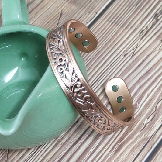 Plum Blossom Wide Red Copper Magnetic Bracelet