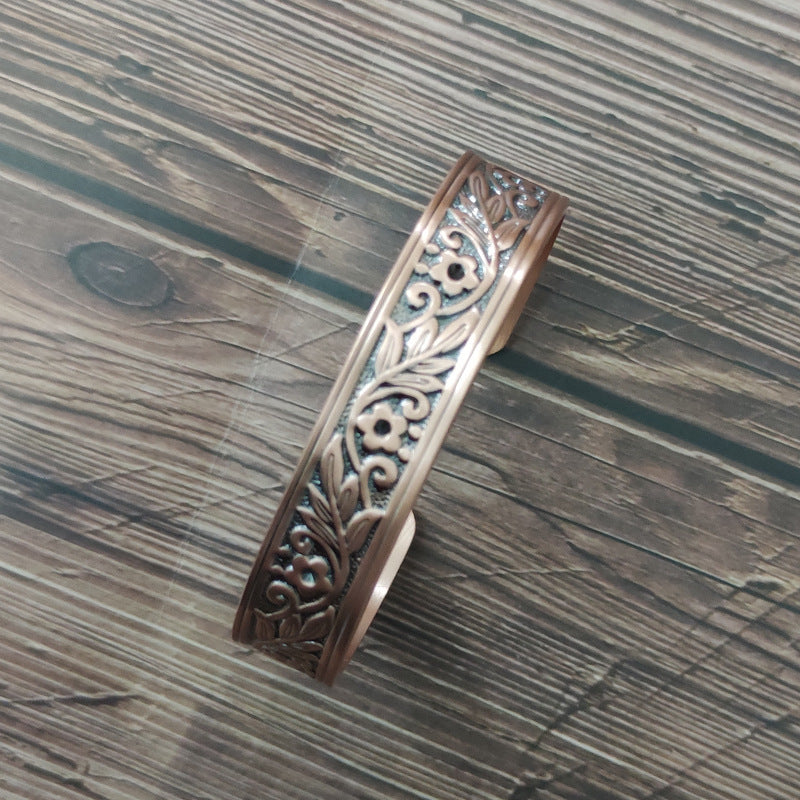 Plum Blossom Wide Red Copper Magnetic Bracelet