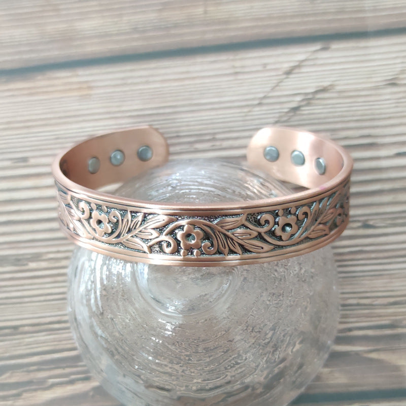 Plum Blossom Wide Red Copper Magnetic Bracelet