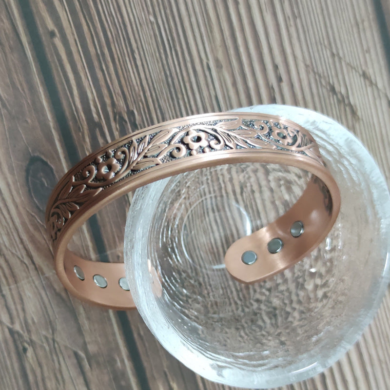 Plum Blossom Wide Red Copper Magnetic Bracelet