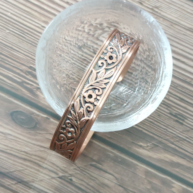 Plum Blossom Wide Red Copper Magnetic Bracelet