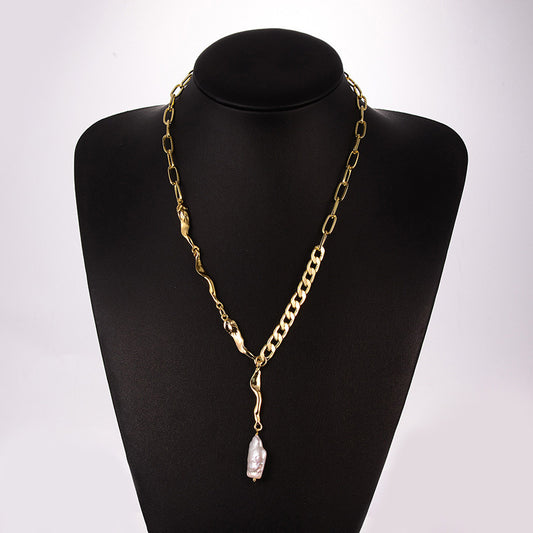 14k Gold Plated Copper and Pearl Necklace