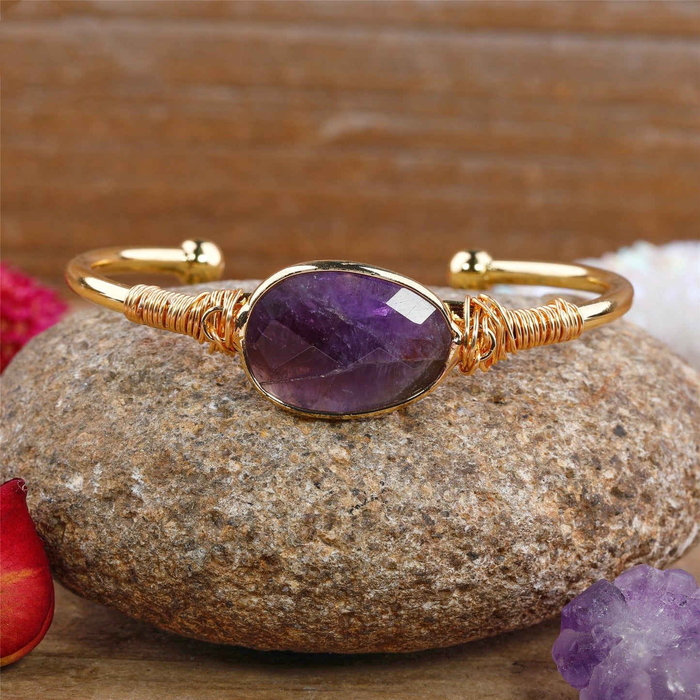 18K Gold Plated Copper and Crystal Cuff Bracelet