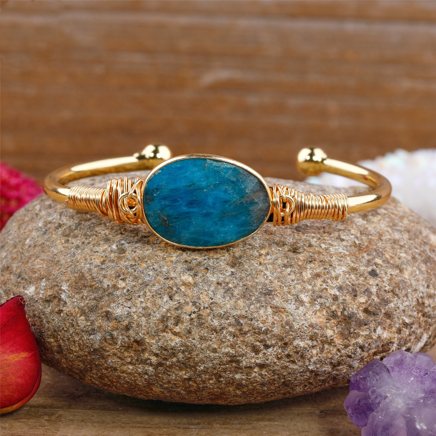18K Gold Plated Copper and Crystal Cuff Bracelet