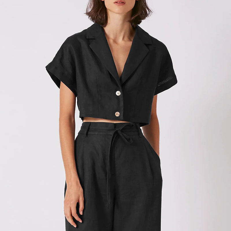 Linen Short Sleeved Cropped Shirt