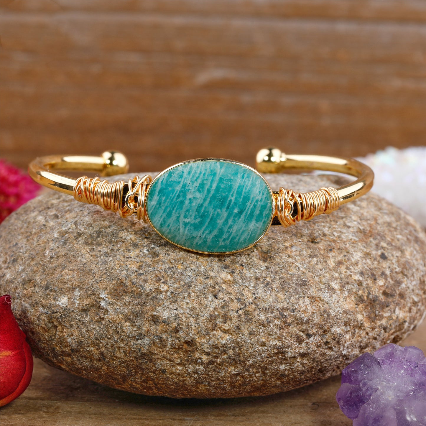18K Gold Plated Copper and Crystal Cuff Bracelet