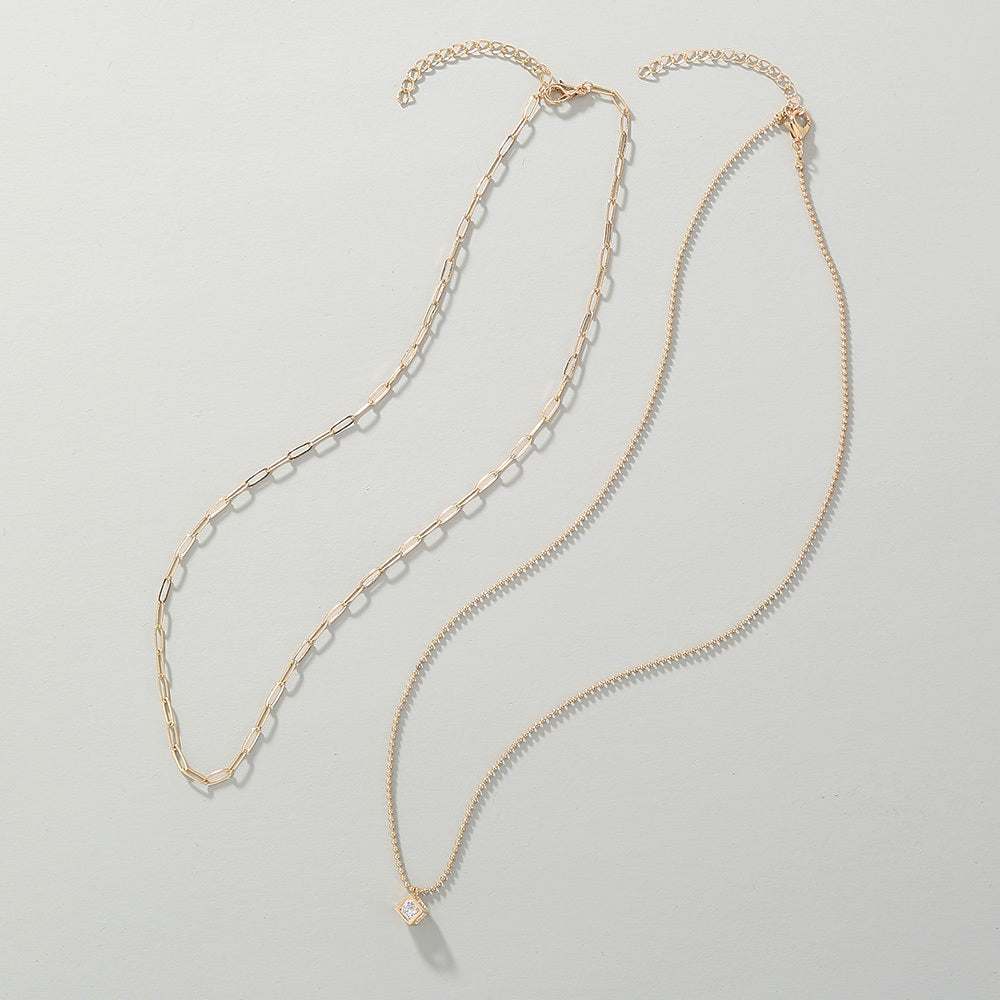 Copper Square Micro-Set Zircon Multilayer Necklace