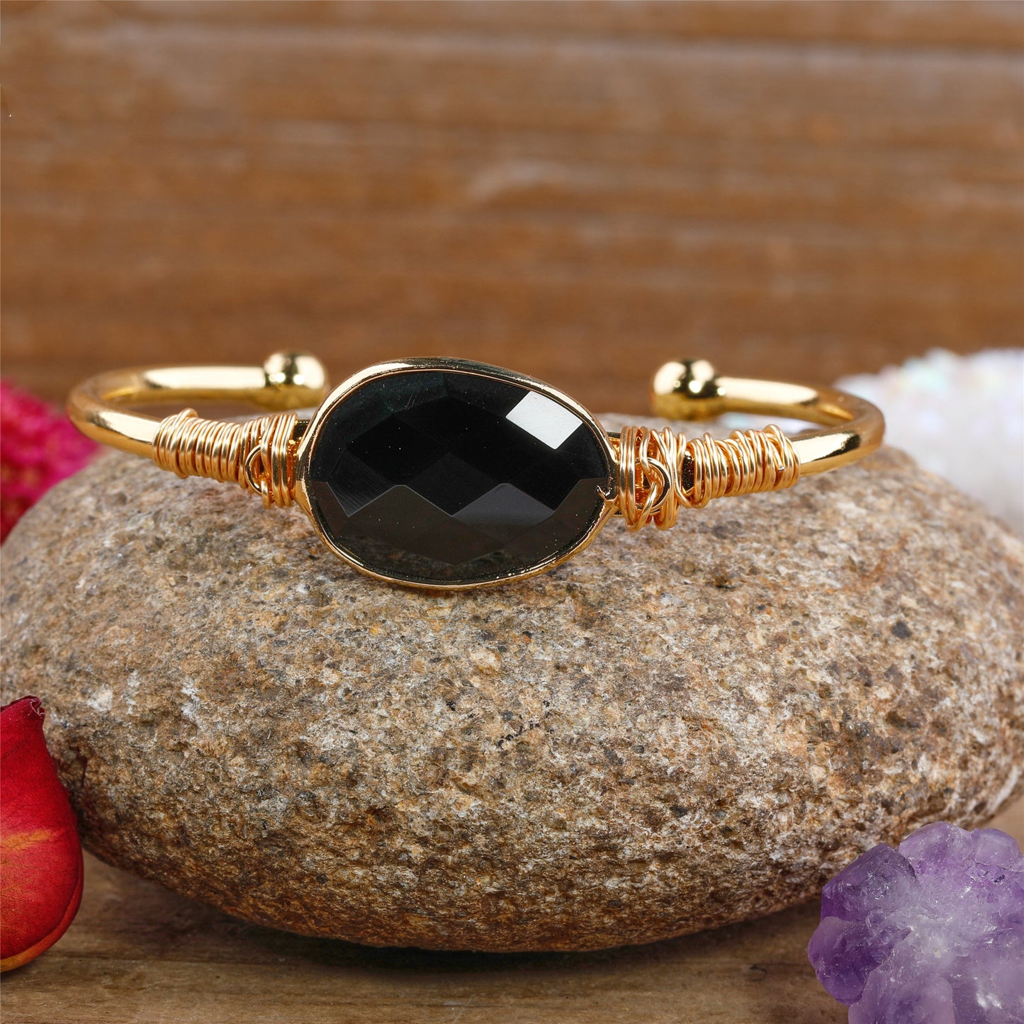 18K Gold Plated Copper and Crystal Cuff Bracelet