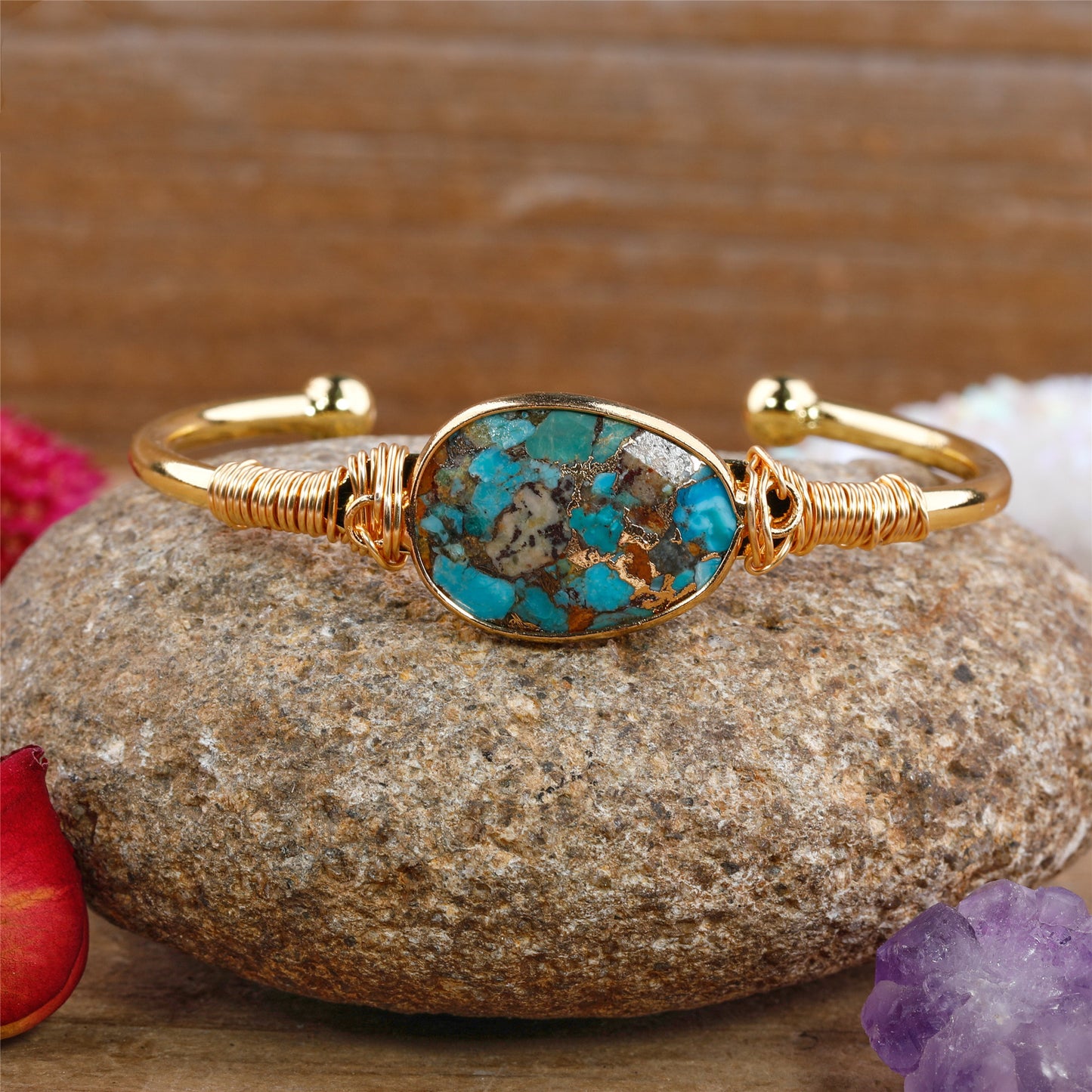 18K Gold Plated Copper and Crystal Cuff Bracelet