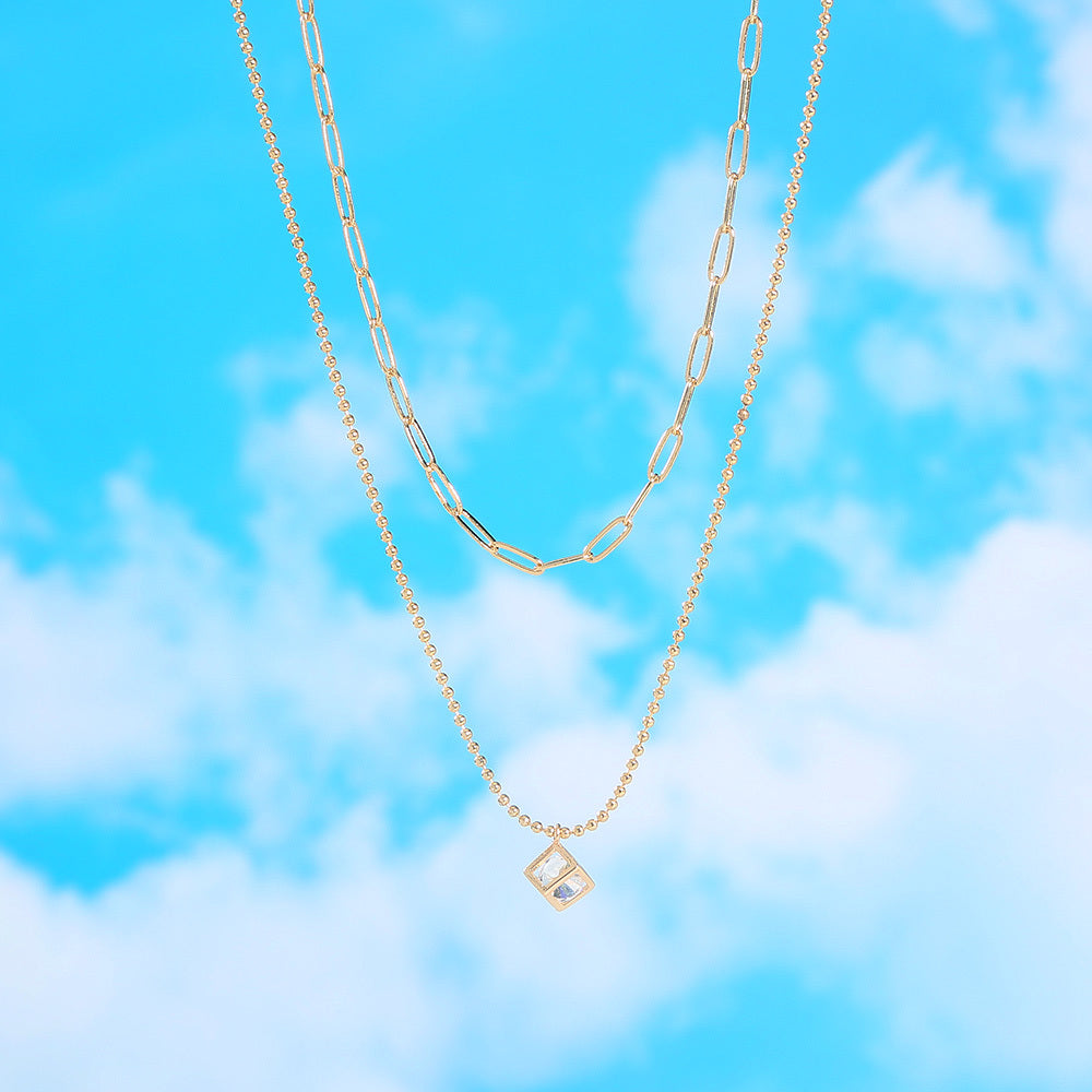 Copper Square Micro-Set Zircon Multilayer Necklace