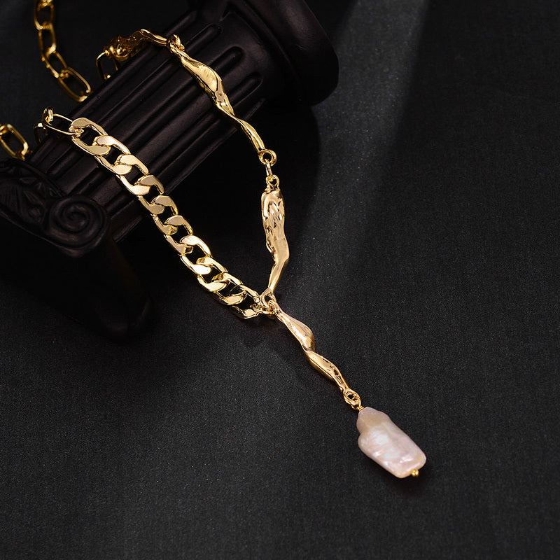 14k Gold Plated Copper and Pearl Necklace