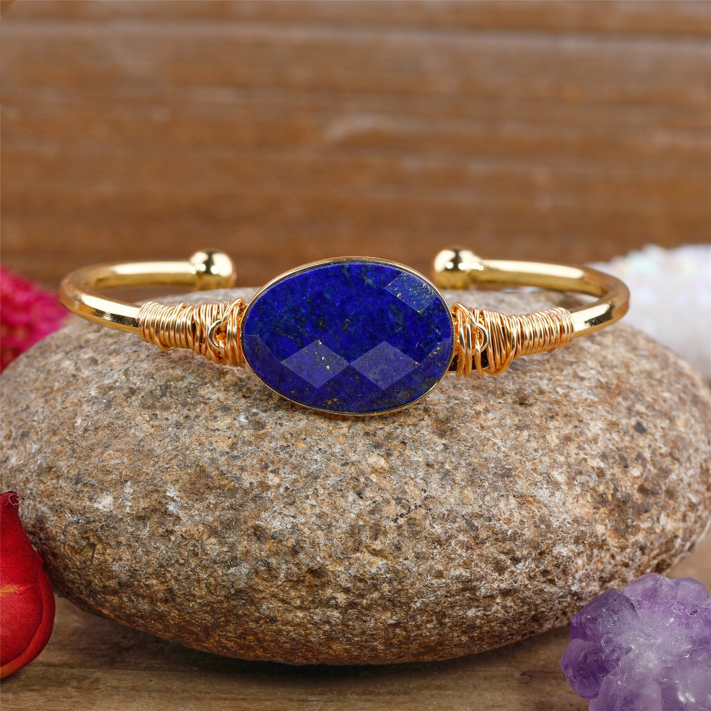 18K Gold Plated Copper and Crystal Cuff Bracelet