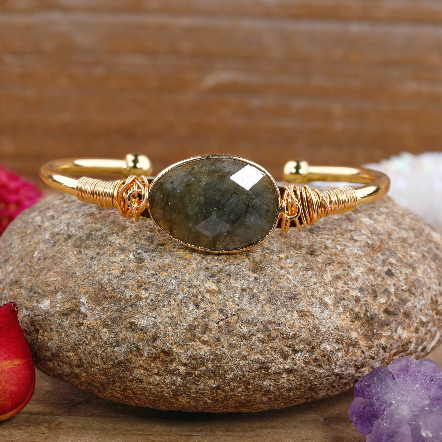 18K Gold Plated Copper and Crystal Cuff Bracelet
